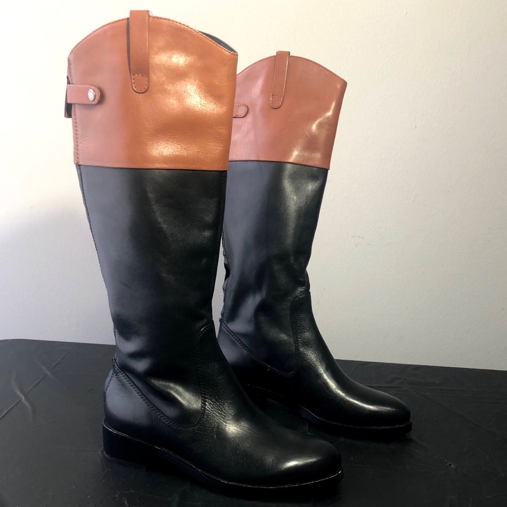Halston Heritage Barbara Black Brown Riding Boot 6 - Picture 2 of 11